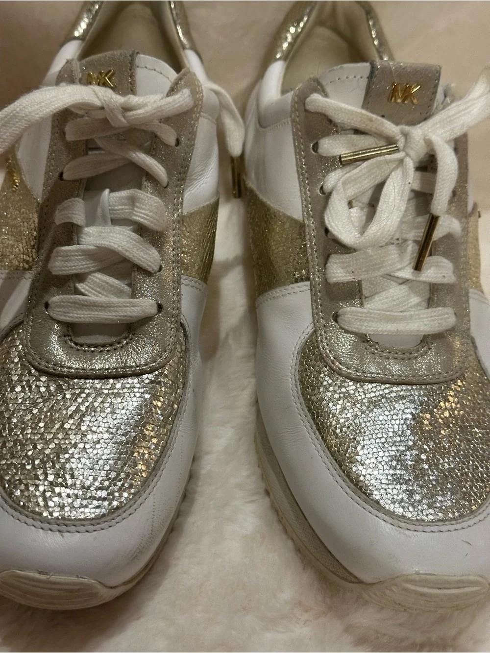 Michael Kors White and Gold Women's Sparkle Lace-Up Sneakers - Picture 6 of 10